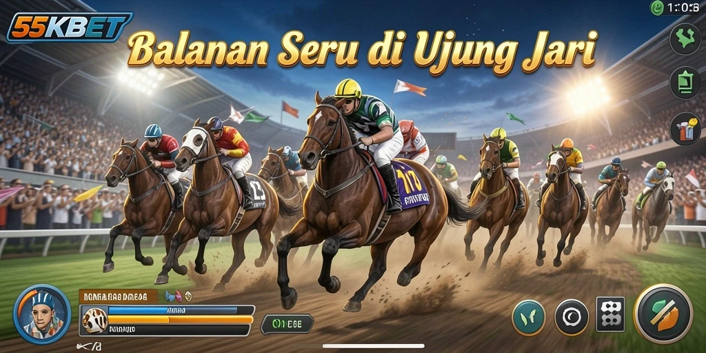 Tangkapan layar permainan 55KBET menampilkan aksi balapan yang mendebarkan.
