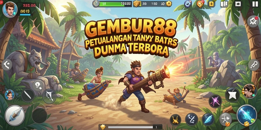 Screenshot gameplay GEMBUR88 menampilkan petualangan di dunia terbuka yang luas.