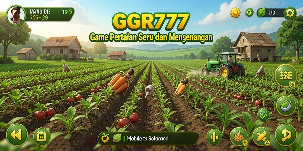 Tampilan gameplay GGR777 dengan petani yang sedang merawat ladang.
