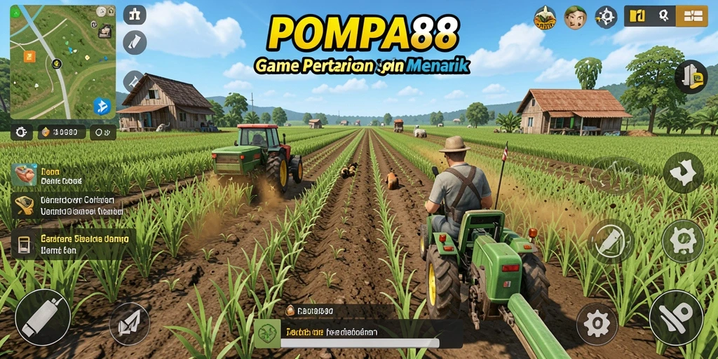 Tampilan gameplay POMPA88 menampilkan aktivitas pertanian yang seru dan interaktif.