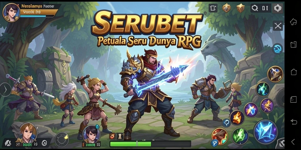 Tangkapan layar utama SERUBET menampilkan aksi pertempuran seru dalam dunia RPG.